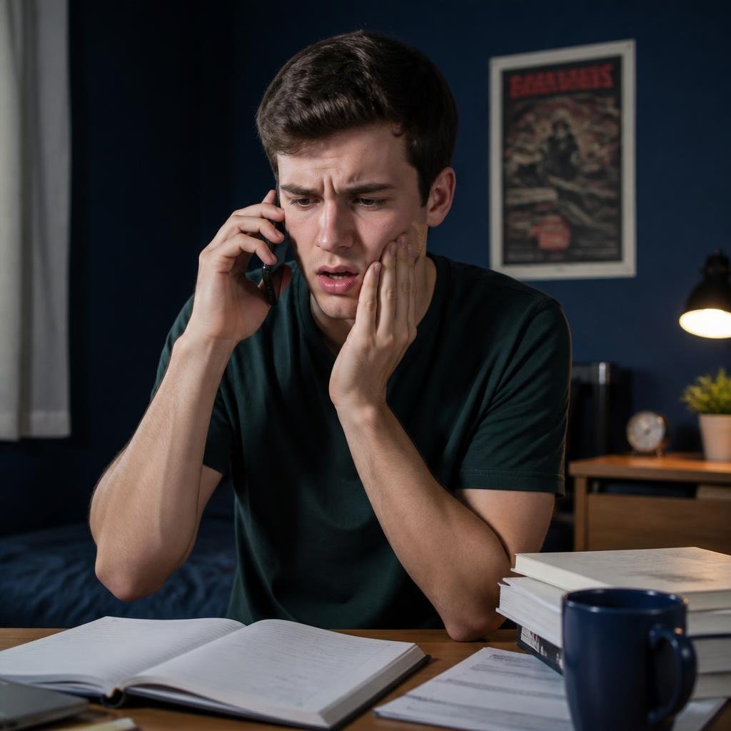 A student with toothache calling the dental clinic